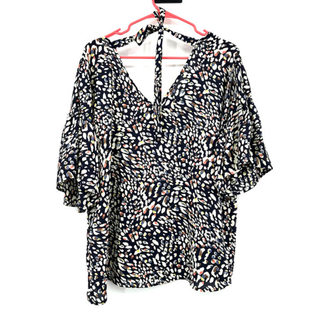 MTS size small short sleeve blouse flare sleeve colorful dot like pattern
